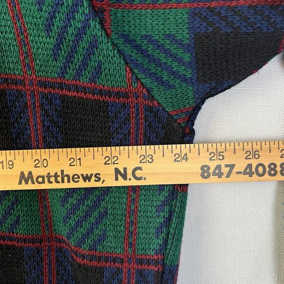 Vintage Tally Ho Cardigan Sweater Women 1X Green Blue Plaid Christmas Preppy - Picture 6 of 8